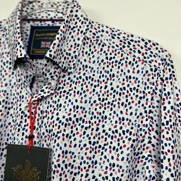 Guide London Blue/Pink/white Splatter Dot Button Down dress shirt - Picture 5 of 12